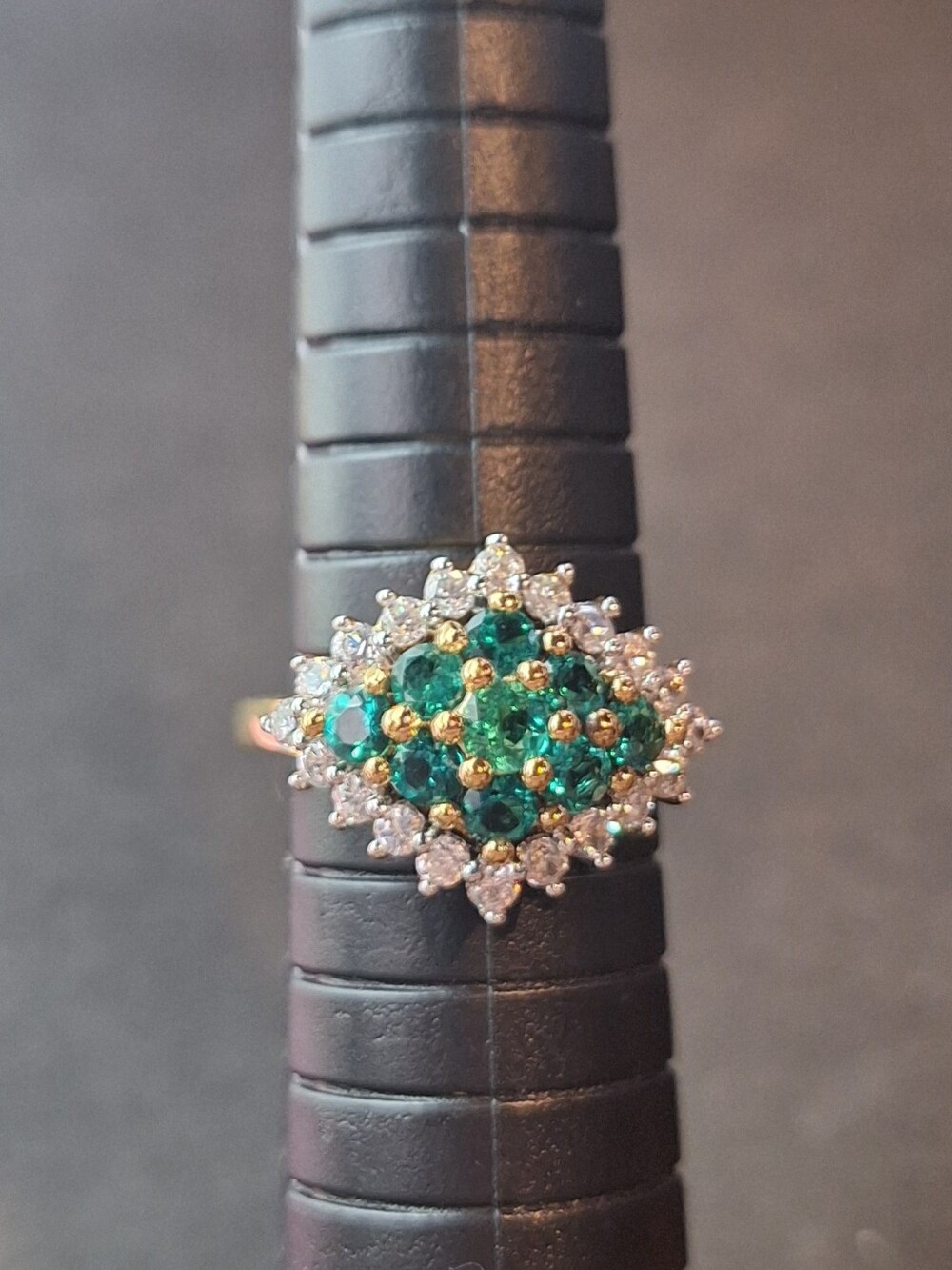 UTC Vermeil Gold Lab Emerald Cluster Ring with Sparkling CZ Halo